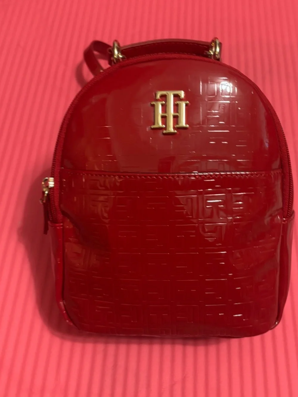 Tommy Hilfiger Red Small Backpack Multi Zipper
